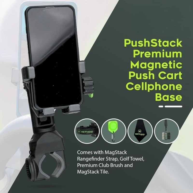 PushStack Pro Pack - حامل هاتف مغناطيسي لعربة الدفع الجولف بالإضافة إلى حزام مغناطيسي لـ Rangefinder، MagStack Microfiber To #3