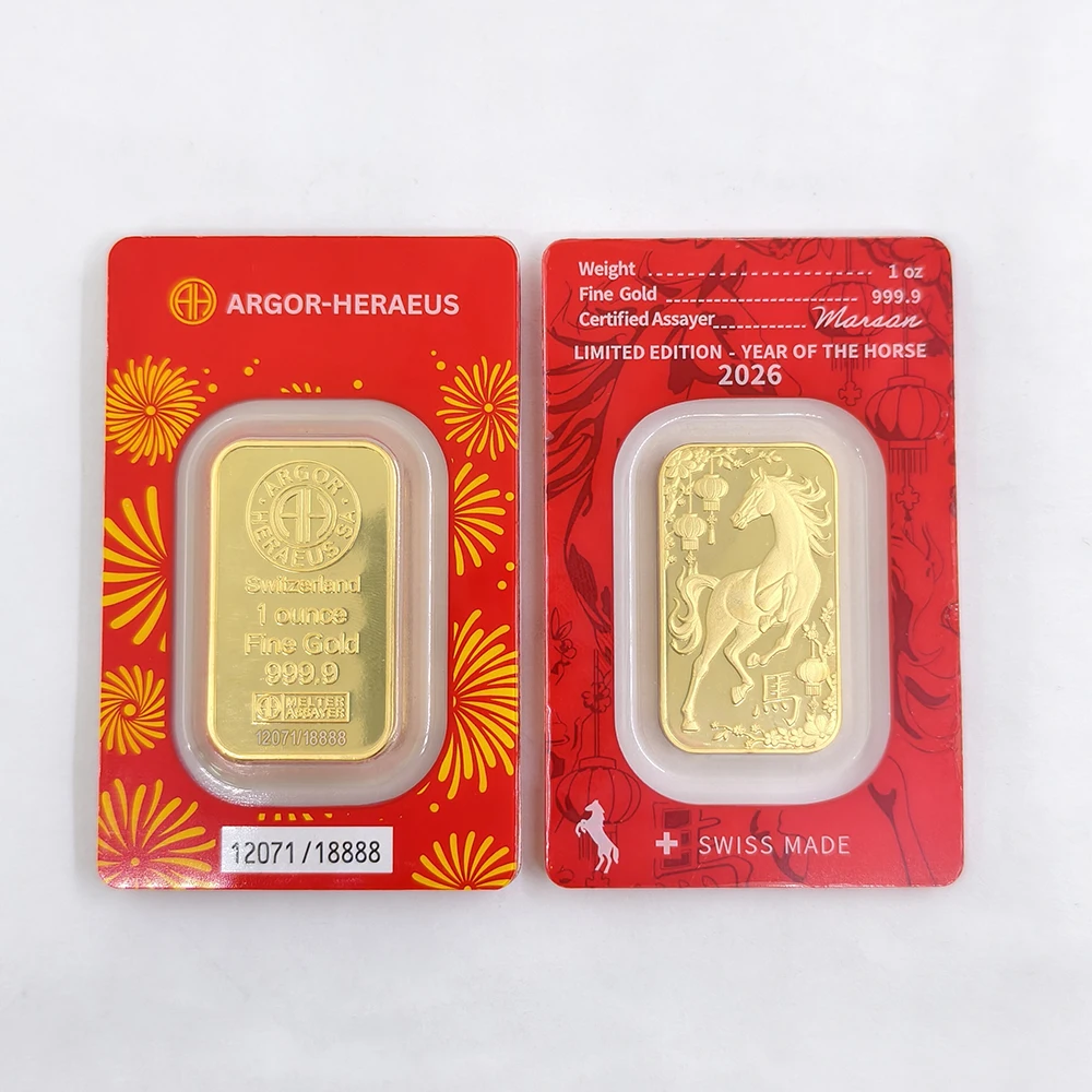2026 Year of the Horse Gold Plated Bar With Red Seal Packaging 1oz Copper Bar With Different Serial Number Souvenir Gift