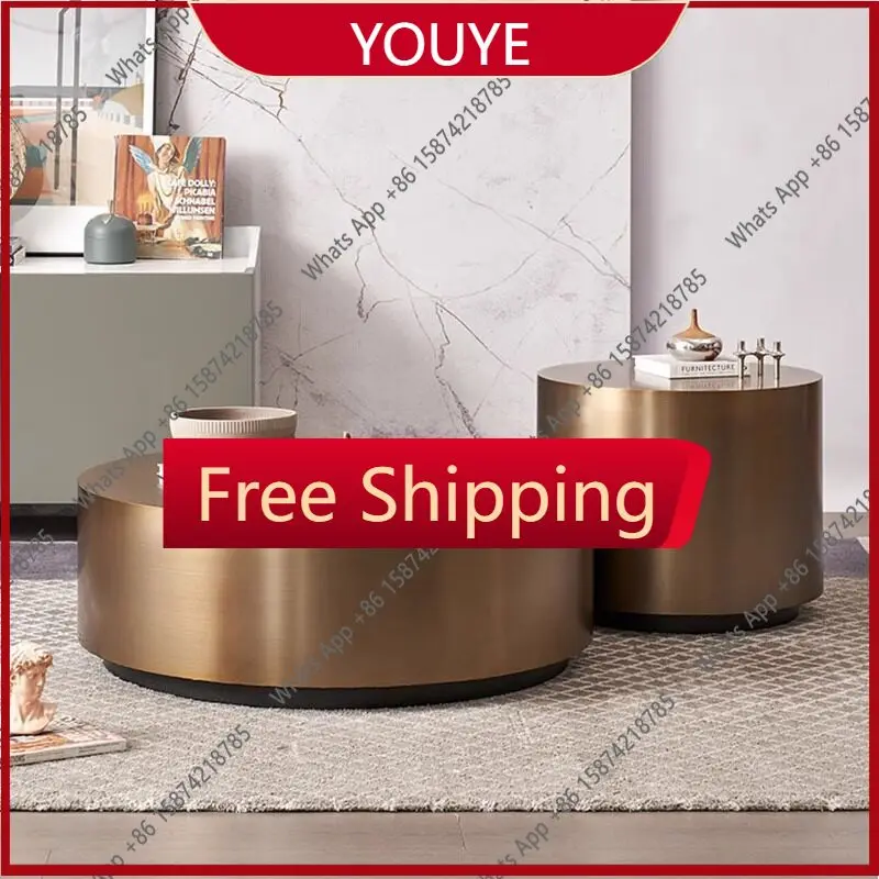 

N65 Foshan new Italian minimalist round stainless steel coffee table combination designer home living room art simple