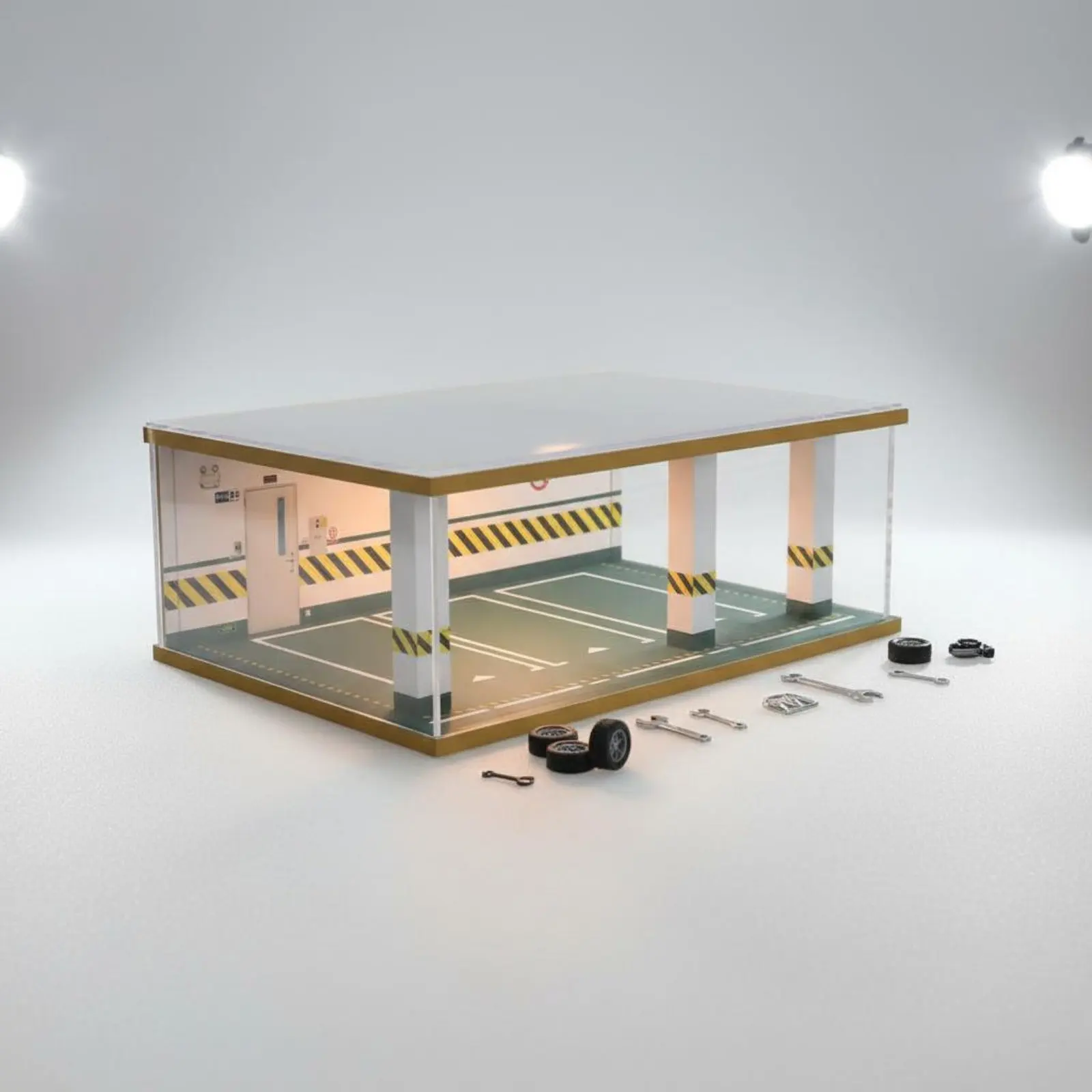 1:24 Scale Parking Garage Wooden Frame Lighted Parking Garage Display Lighted Car Model Display Case Dustproof for Hobbyists - view 6