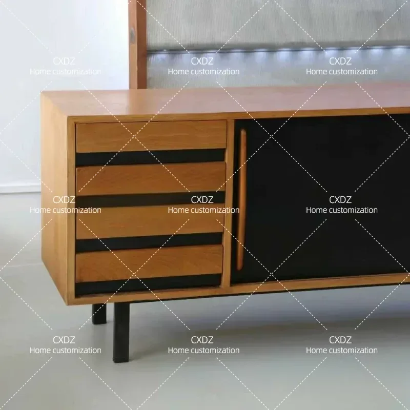 Simple Side Cabinet Post Modern Art Color Matching Storage Cabinet Light Luxury Walnut Veneer Locker
