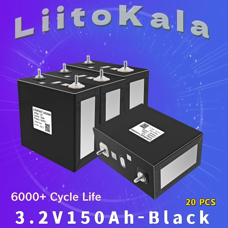 20PCS LiitoKala 3.2V 150AH Lifepo4 Rechargeable Battery Solar Cell 8S 24V Battery Pack With Free Busbars For EV RV Boats