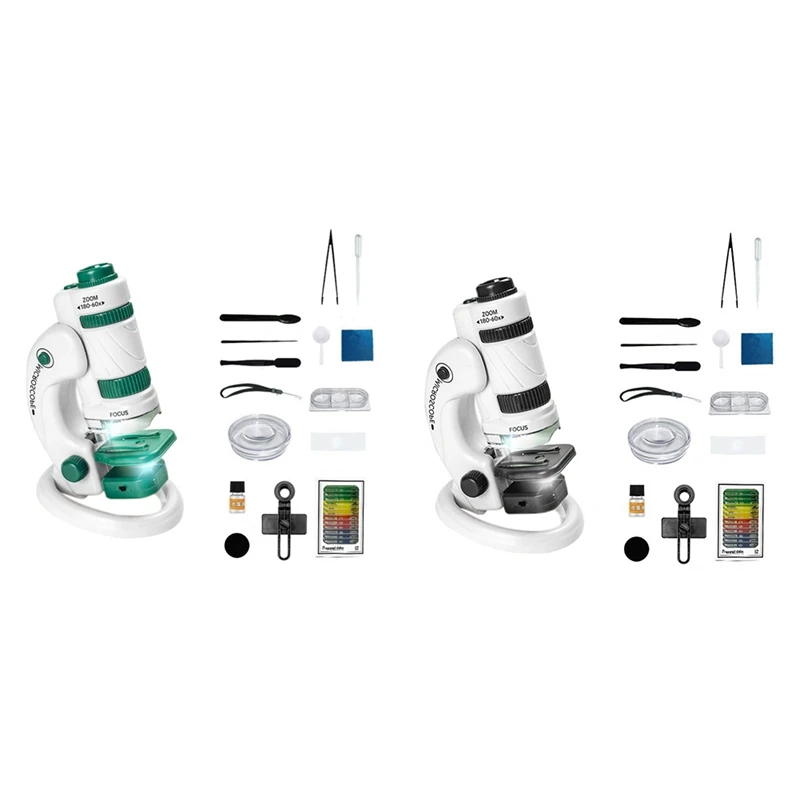 어린이 과학 현미경 키트, 교육용 미니 포켓, 핸드헬드 스마트폰 현미경, LED 조명, 60-180X