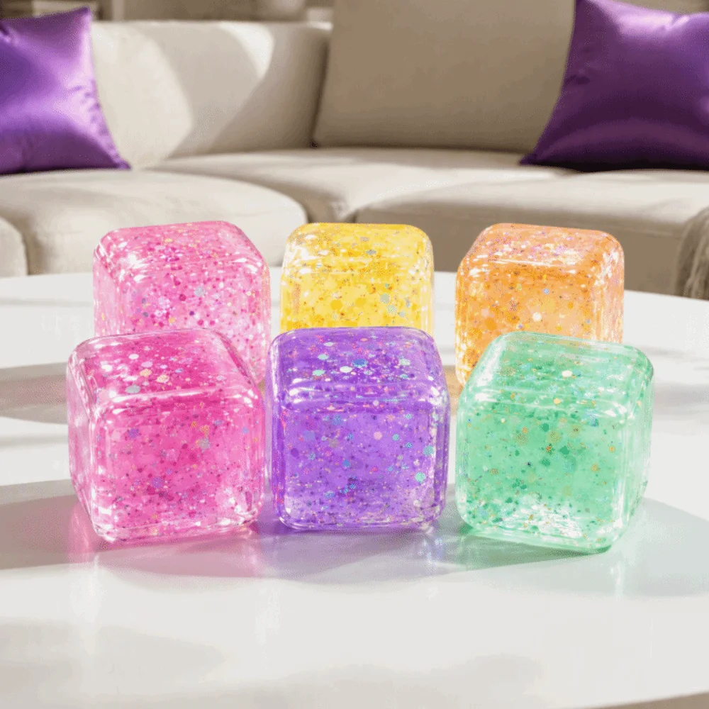 Slow Rebound Ice Cube Squishy Toy Glitter Colorful Cube Squeeze Toy Polar Light Gel Filled Cube Fidget Toy Kids Gifts