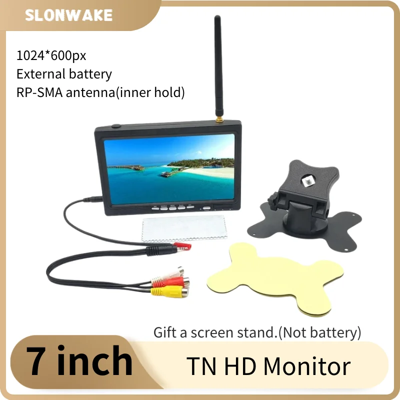 5.8 GHz 48 Channel 7-Inch TN FPV Monitor with 1024x600 TFT LCD Screen,  Single antenna for RC Transmitters and Drones