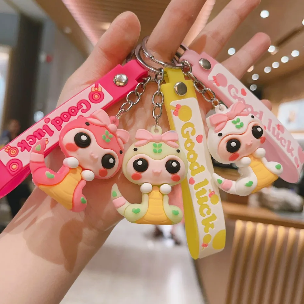 Chinese Zodiac 2025 Year of Snake Lucky Pendant Keychain Creative Key Ring Ornament Women Bag Hangings Charm Jewelry Accessories