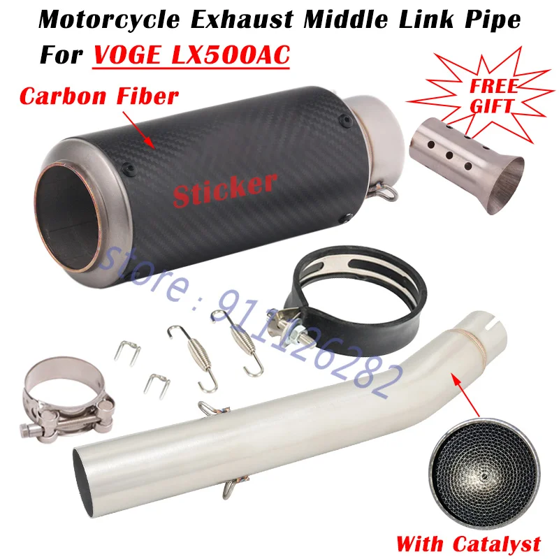 

Slip On For VOGE LX500AC LX 500 AC Motorcycle Exhaust Escape System Modified Carbon Fiber Muffler Middle Link Pipe With Catalyst