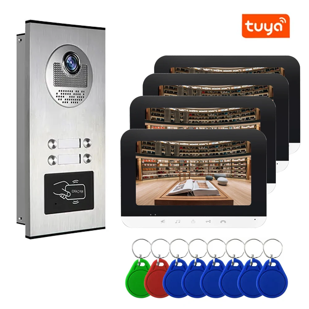 

1Set 7 Inch Tuya Intercom Monitor 4 Wired Video Doorbell Smart Phone Video Intercom System For 3 Apartments 4 Apartments