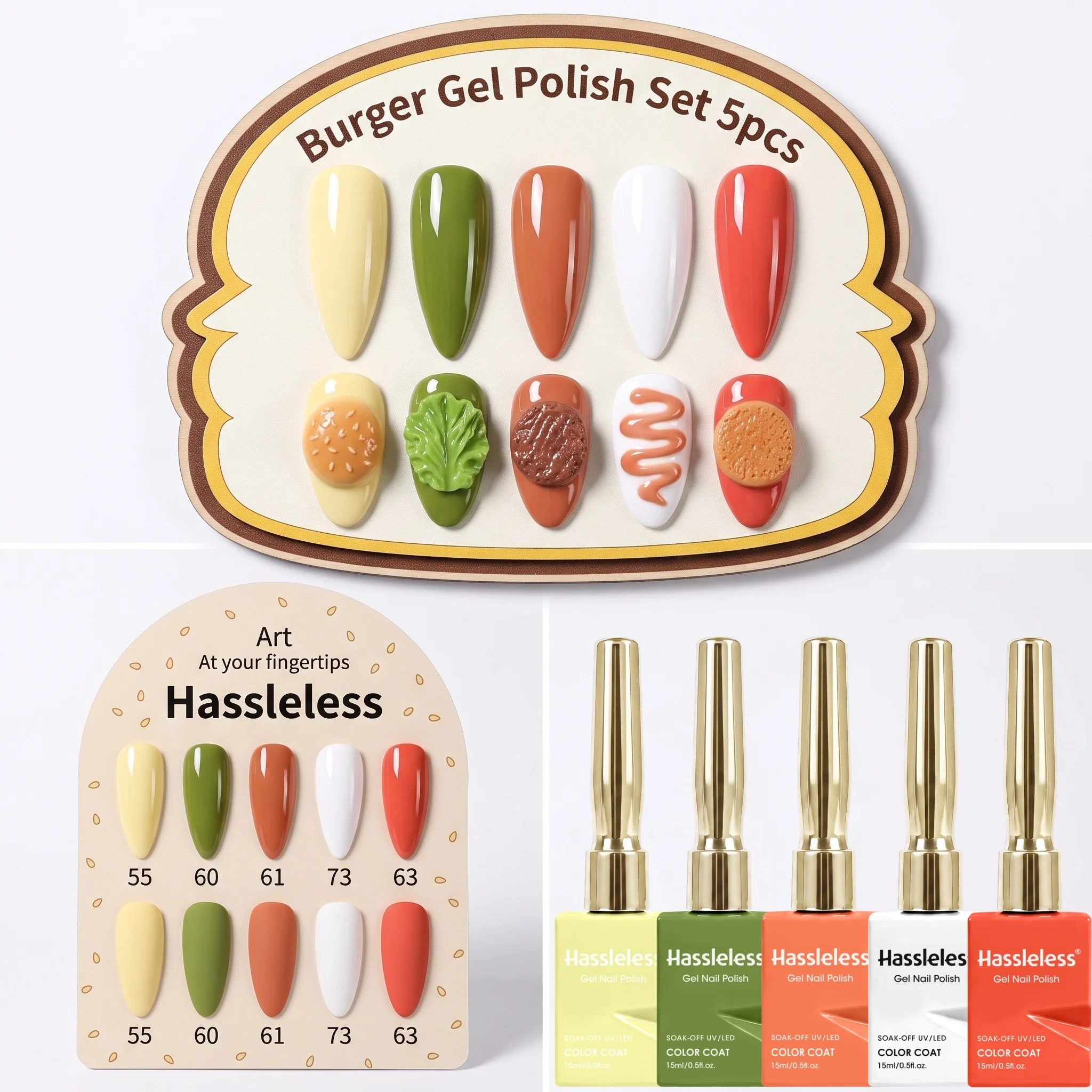 Hassleless 5Pcs Yellow-Orange Gel Colors, Glossy Texture, Alcohol-Free Formula, Suitable for Nail Salons and Home Use, Nail Art Supplies |   Bright Nail Polish |   Bright Nail Effect, Nail Polish Set.