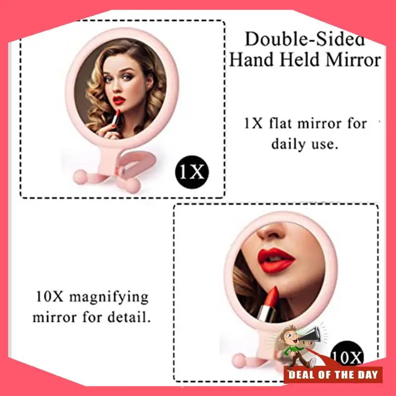 24-часовая доставка 10-кратная ручная лупа, двустороннее складное зеркало для макияжа, портативное ручное зеркало с регулируемой ручкой (контакт)