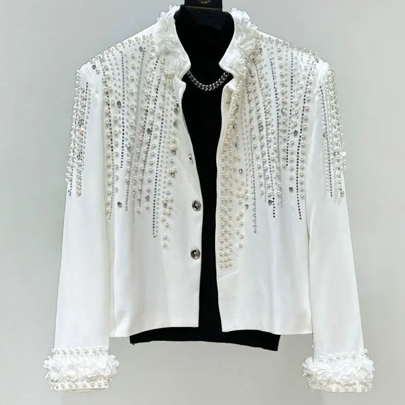 

Модная мужская куртка, весенне-осенняя элитная жемчужная ниша, индивидуальный дизайн, короткое мужское пальто с воротником-стойкой