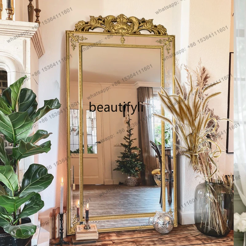 

European Style Carved Full-Length Mirror Cloakroom Wall-Mounted Dressing Mirror Bridal Shop French Light Luxury Floor Mirror
