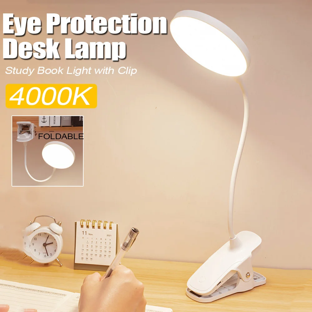 4000 mAh USB akumulator LED lampa stołowa z klipsem 3 poziomy możliwość przyciemniania ochrona oczu przenośna dotykowa lampka do czytania książek biurko nocne