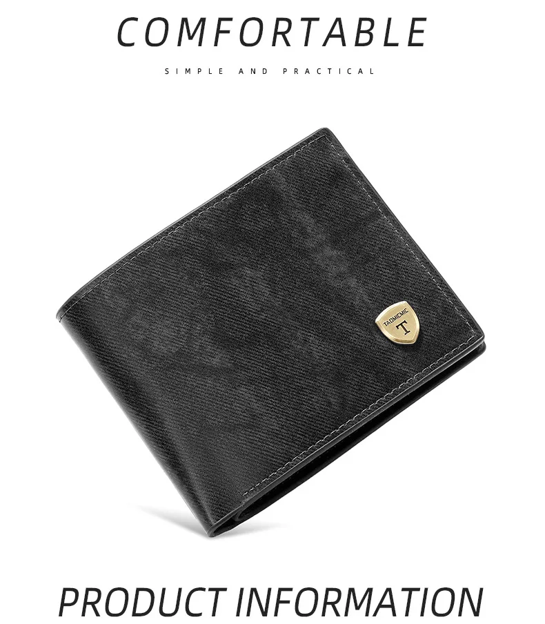 محفظة رجالية قصيرة على طراز الأعمال، ملمس عتيق مع شعار معدني، جودة تجارية عبر الحدود متوفرة في المخزون