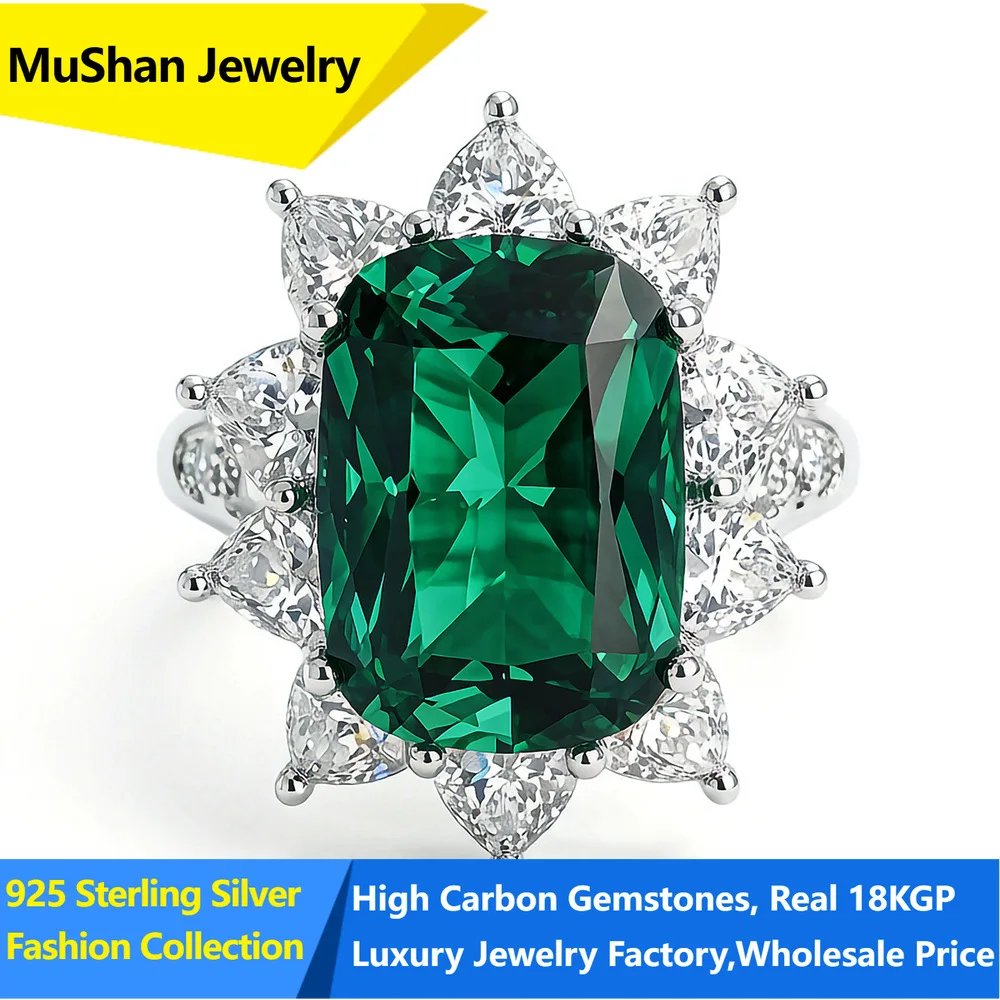 MuShan Jewelry Factory 925 Sterling Silver Rings Wedding Band for Women Certificate High Carbon Gemstones Ring s925 Fine Jewelry