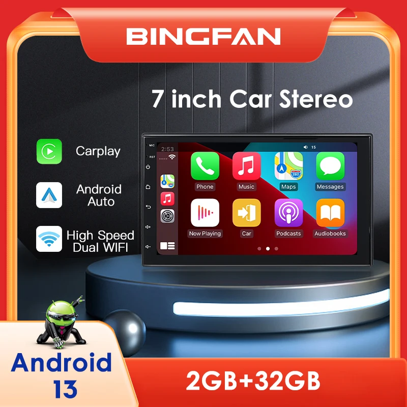 BINGFAN Android 13 Car Stereo Carplay Dual WIFI BT 4.2 Universal 7 Inch Car Radio