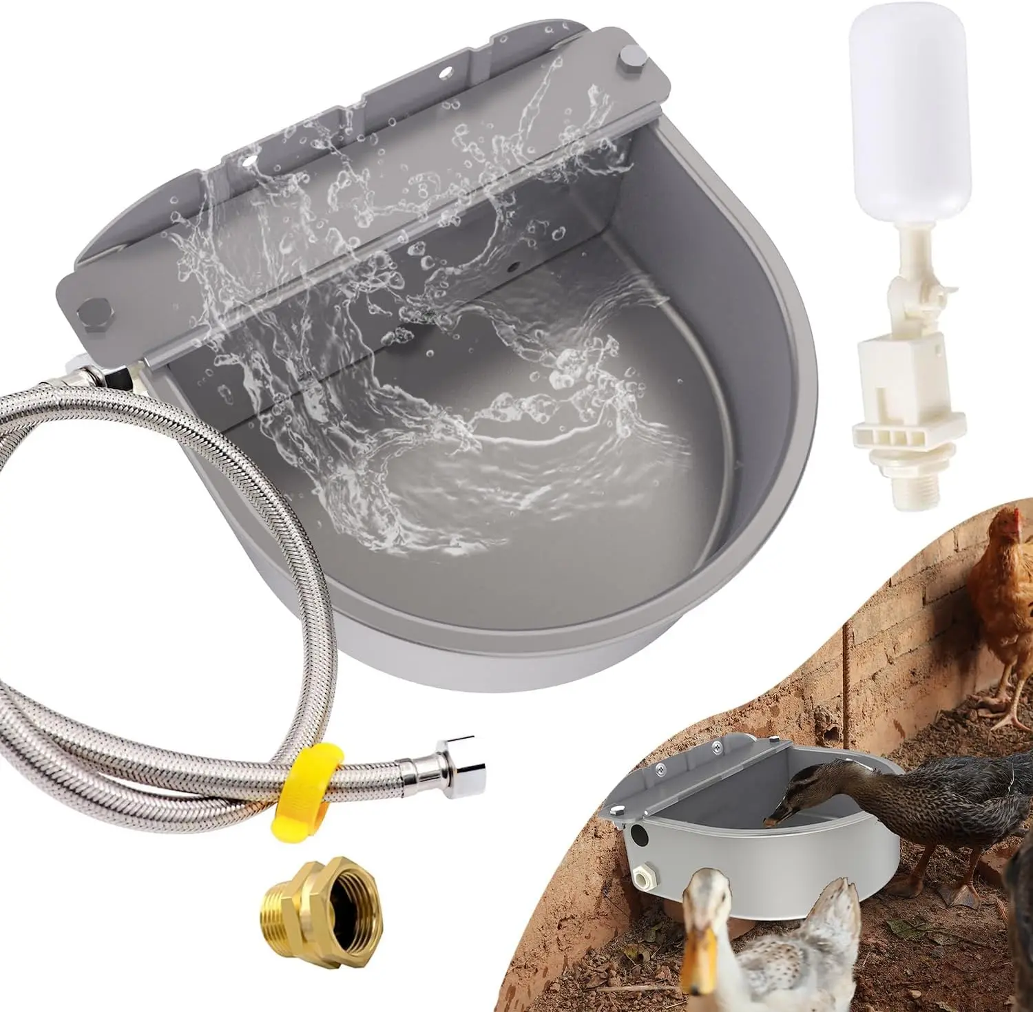 

Автоматический диспенсер для воды для собак, большая самонаполняющаяся миска из нержавеющей стали для домашних животных и скота (серый металлик)