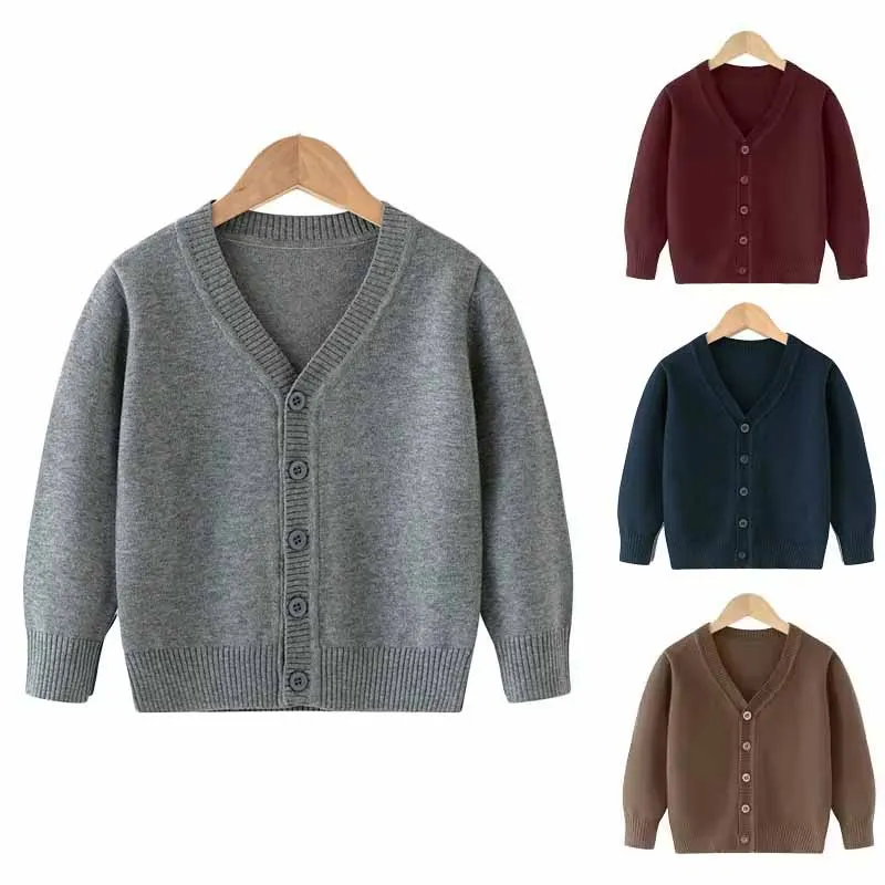 

Зимние детские вязаные свитера для мальчиков и девочек, теплая трикотажная одежда, осенний детский хлопковый пуловер, однотонный кардиган для подростков, пальто, От 2 до 12 лет