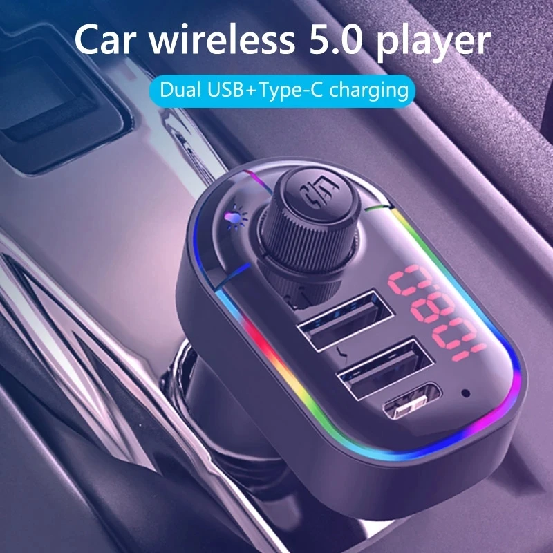 Car Bluetooth 5.0 FM Transmitter with USB Port 5V/2.4A Fast Charging Handsfree Call Feature for iPhone MP3 Player