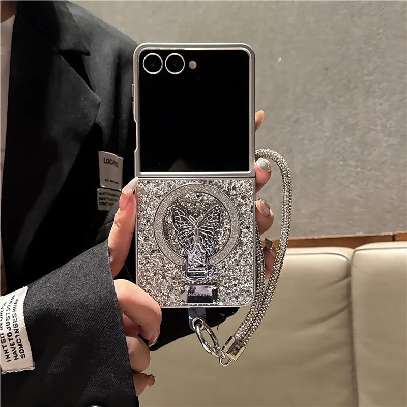 

Модный блестящий милый чехол-подставка-бабочка для телефона Samsung Galaxy Z Flip 7 FE 6 5 4 3 Flip6 Flip7 с чехлами-цепочками