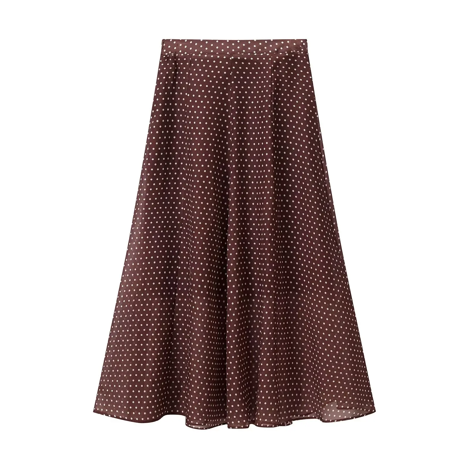 Two Piece Skirt Set Polka Dot Chiffon Bow Tie Matching Outfit for Women - Brown Skirt