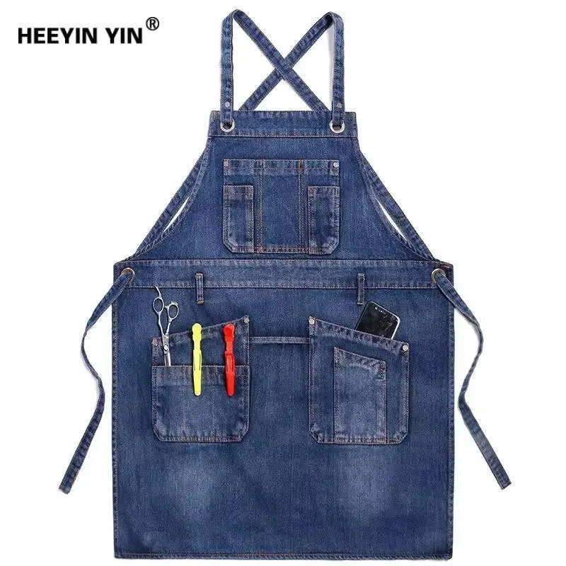 Men's and Women's Kitchen Cowboy Apron Coffee Milk Tea Shop Barber Waiter Apron Work Clothes Personalized Customized Logo