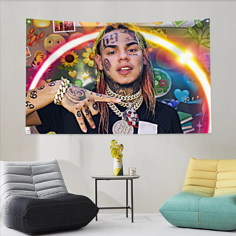 Living Room Tapestry Wallart Home Decoration 6ix9ine Flags for Bedrooms Flag to Hang Wall Hanging Decor Garden Banners Rapper