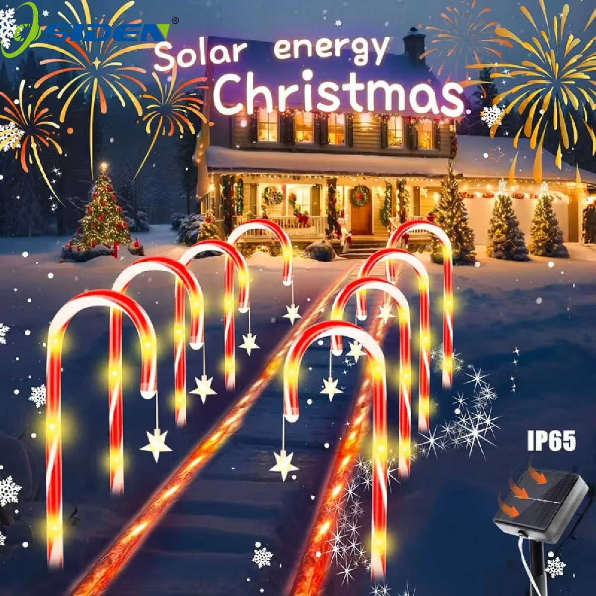 Solar Powered Candy Cane Lights 4in1 8 Lighting Modes Outdoor Christmas Decoration for Lawn Yard Garden Xmas Tree Lights