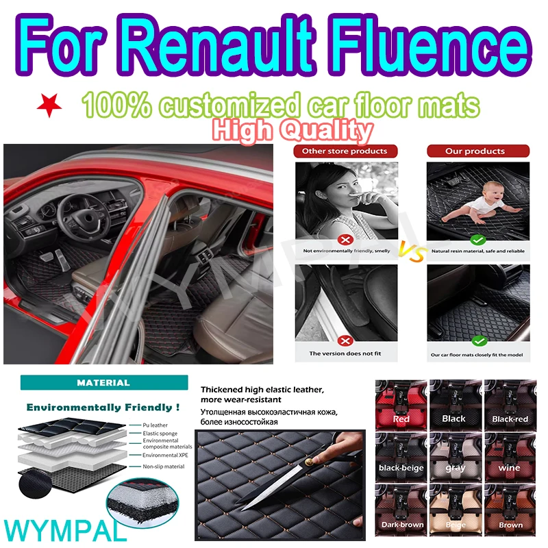 

Luxury Custom Car Floor Mats For Renault Fluence 2011 2012 2013 2014 Automotive Leather Men Car Mats Full Coverage Interior Full