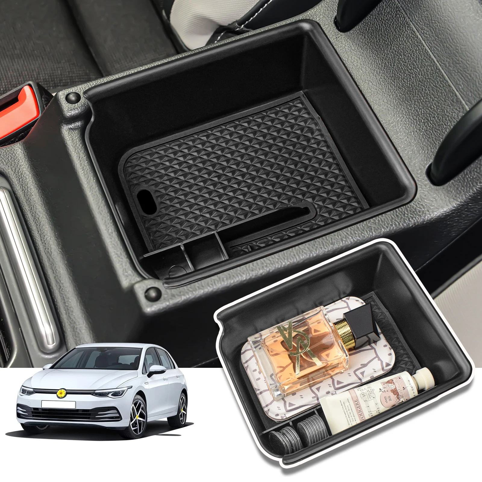 

Armrest Storage Box for VW Volkswagen Golf GTI R MK8 2022 2023 2024 Center Console Organizer Tray Accessories Coin Storage Box