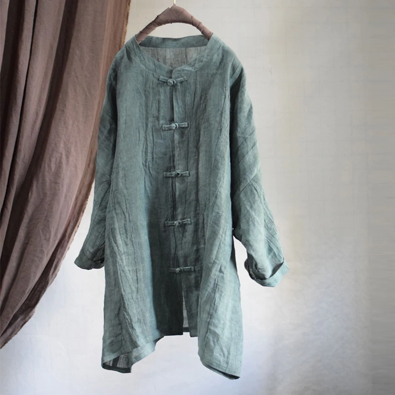 Chinesischen Stil Frauen Casual Leinen Hemd Neue Ankunft 2025, Frühling Vintage Stehkragen Lose Weibliche Lange Tops Shirts M1458