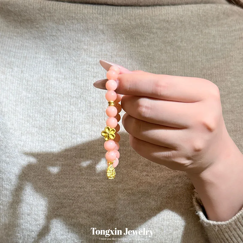 Tender wind pink peach flower pendant hand string small fashion design senior retro hundred pairs hand string