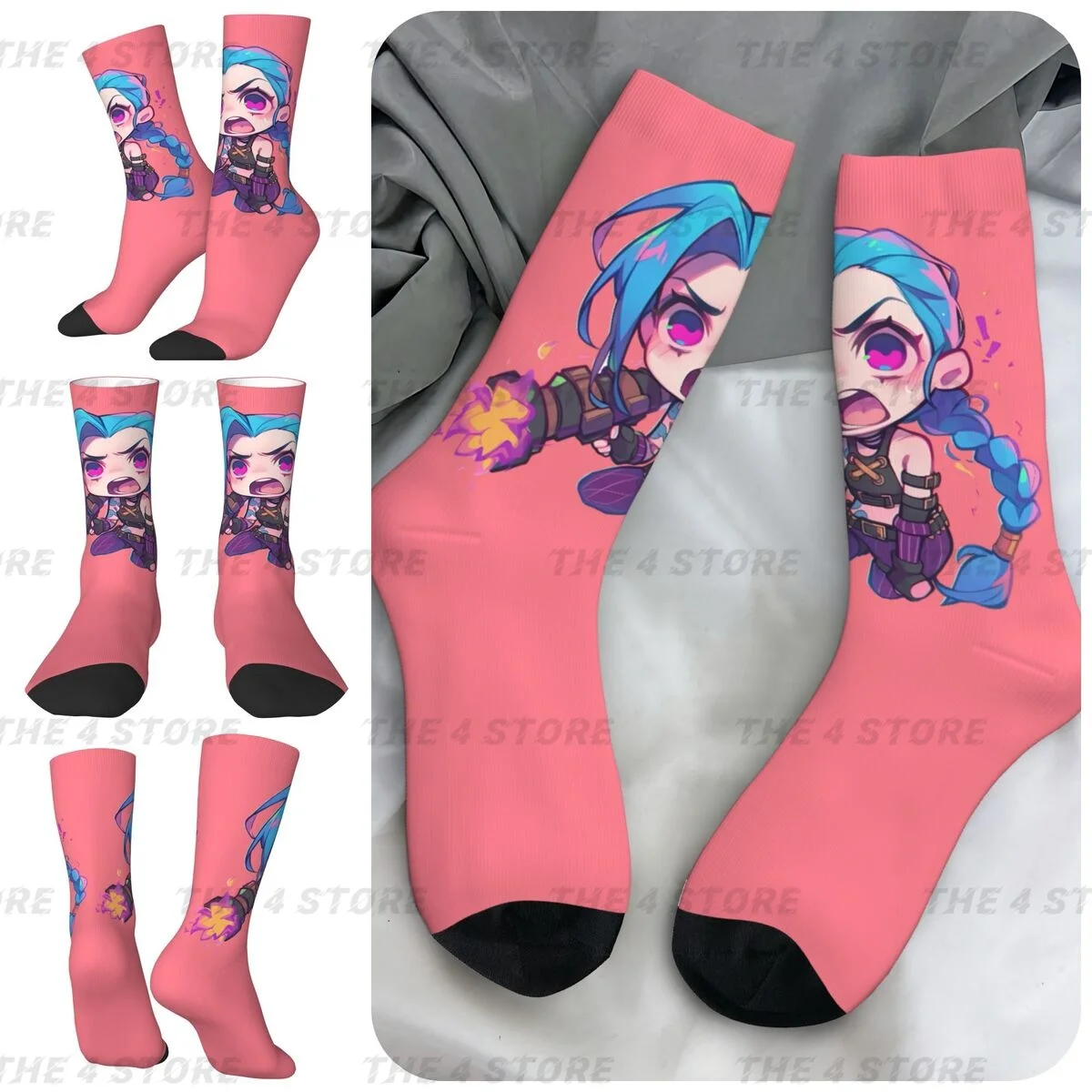 

High elasticity polyester fiber 3D printing cosy Unisex Outdoor Jinx Vi LOL Anime Interesting Four Seasons Socks