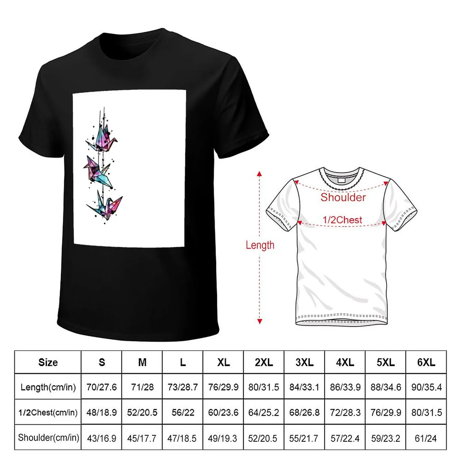 White Crane Watercolor Origami T-Shirt Fitness Training Breathable Tee