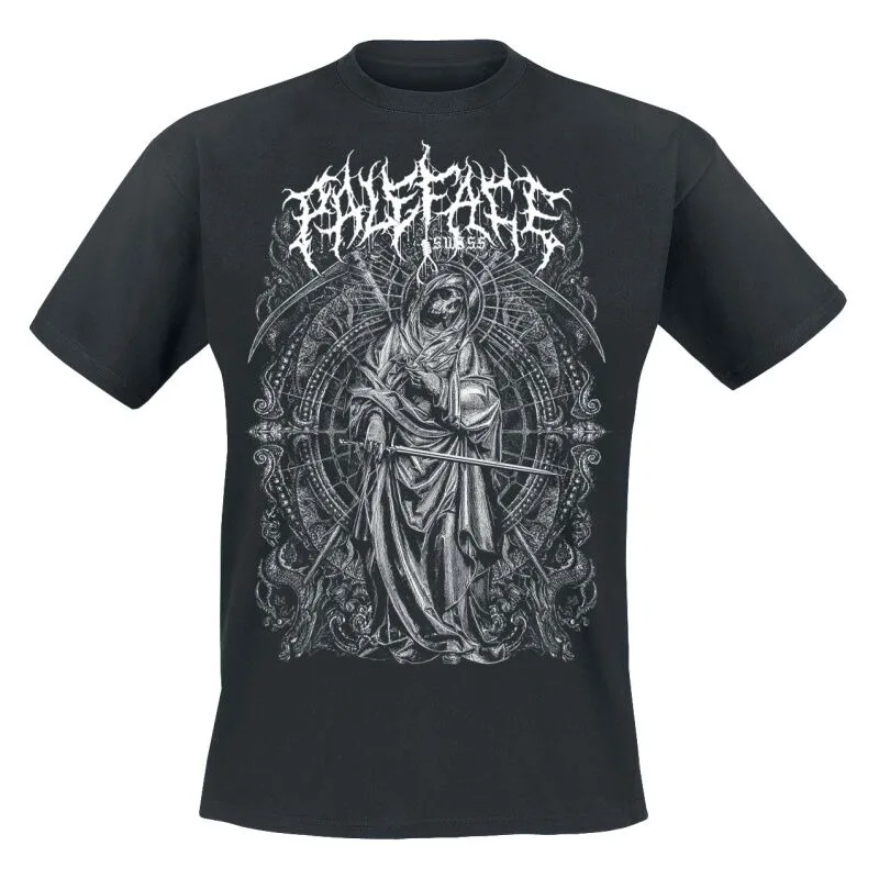 Paleface Swiss Reaper Deathcore T-Shirt, Black Cotton, Gothic Reaper Print Metal Band Tee