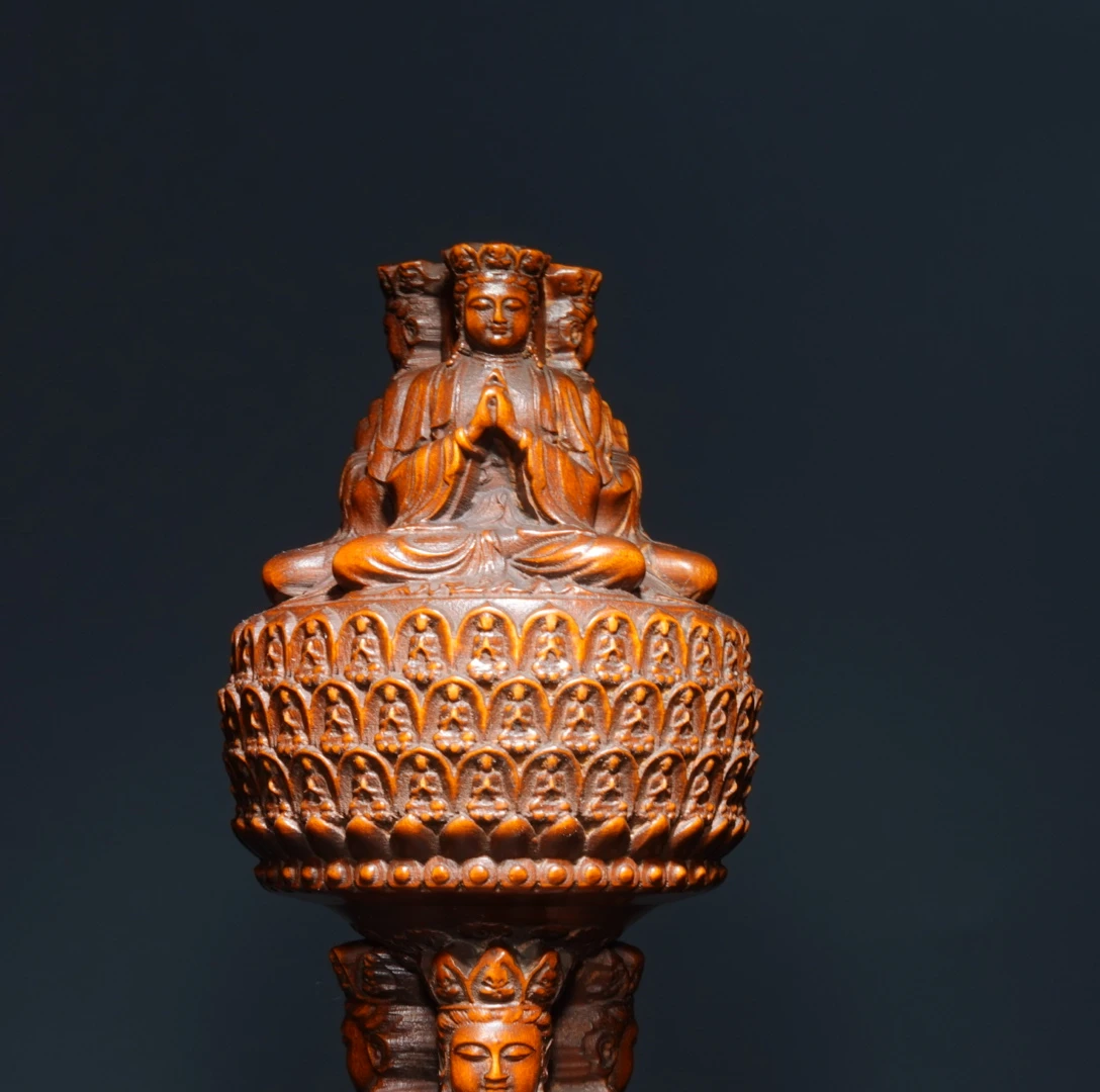 70*230mm Boxwood Wooden Pagoda Tower Religious Temple Thai Buddha Statue Pray Kai Guang Ornaments Feng Shui Home Decor