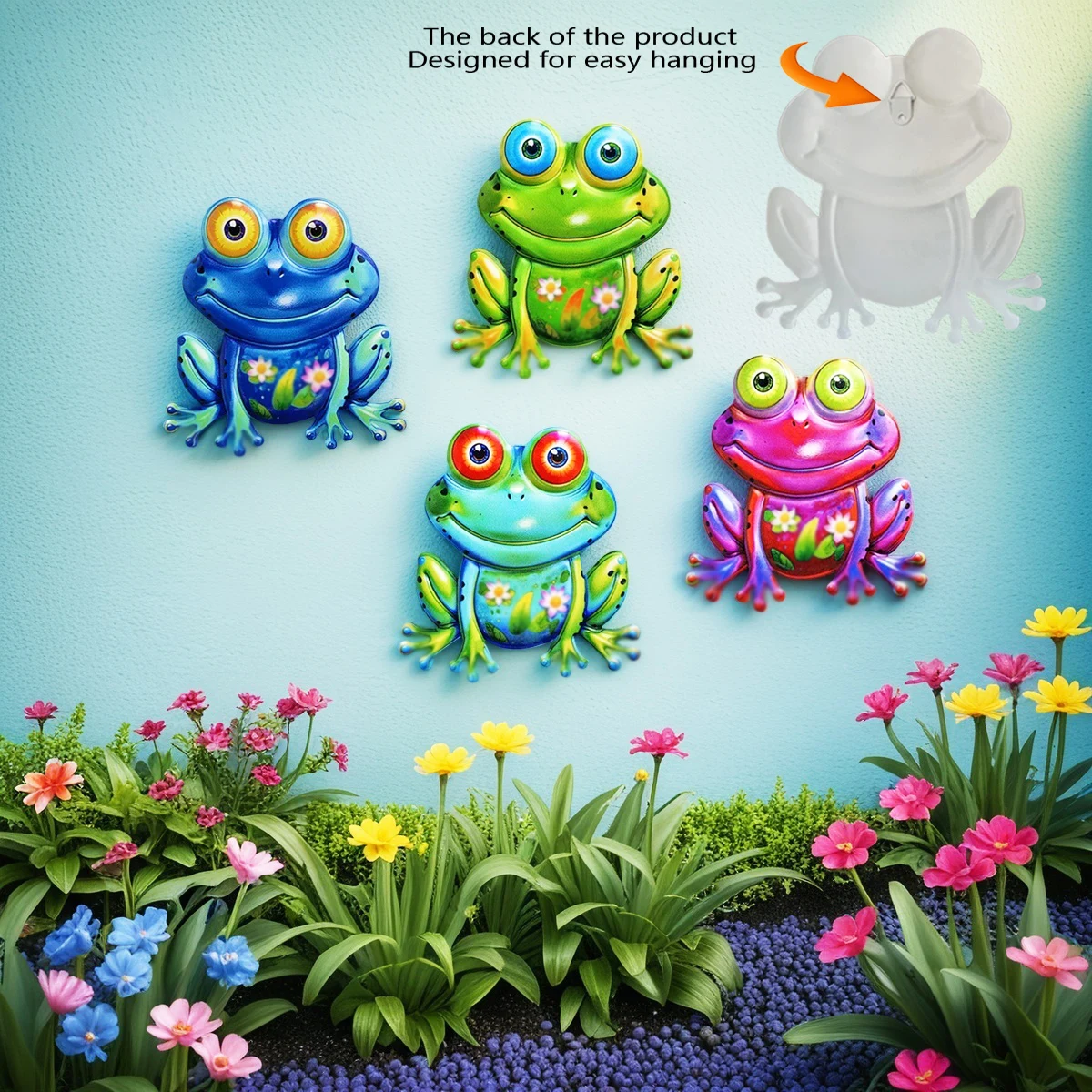 

Vibrant Colors Metal Frog Wall Art Hanging Frog Sculpture Ornaments Garden Yard Sheds Decor for Home Indoor Outdoor Wall Fence