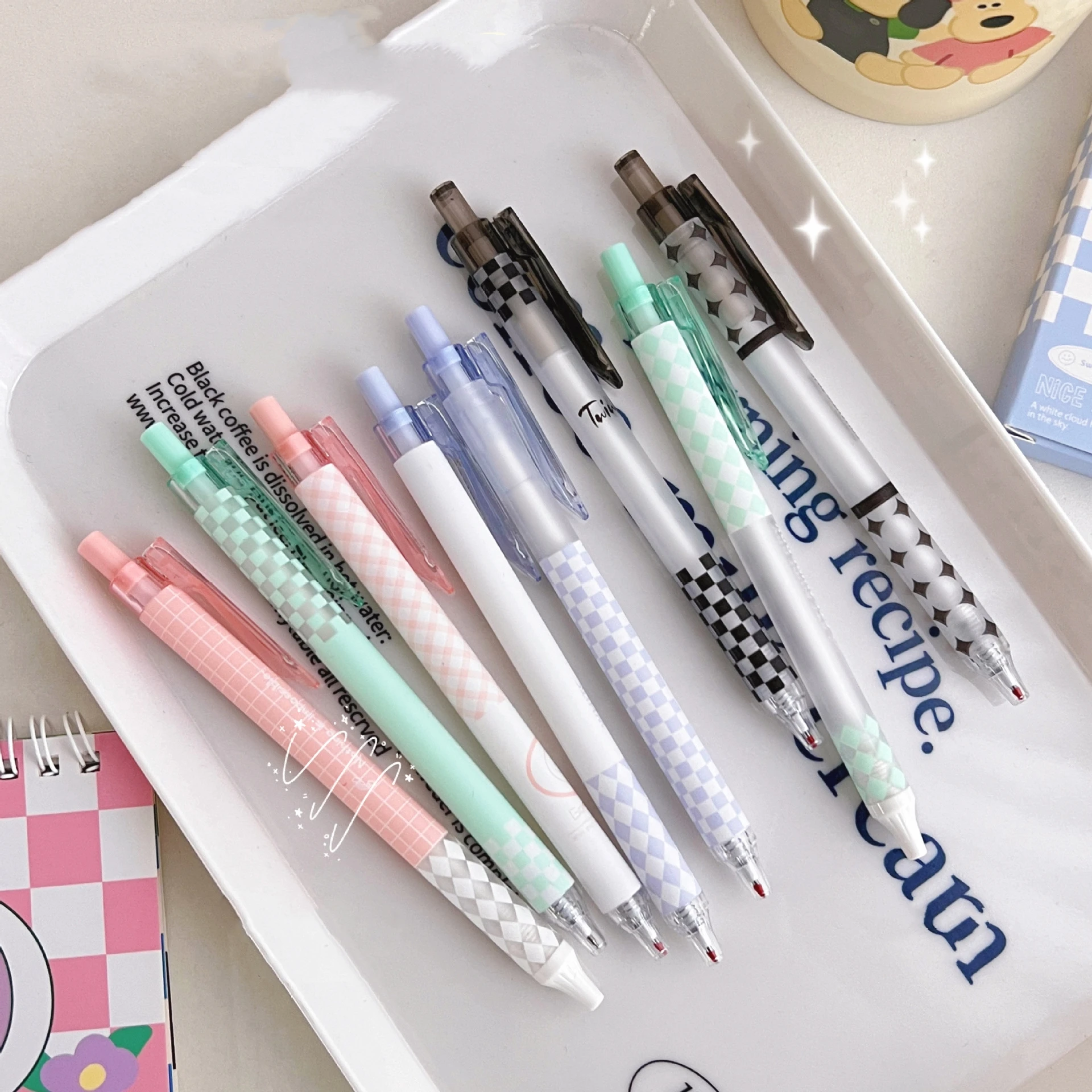 6pcs Checkerboard Gel Pens Set Only Cream Series 0.5mm Ballpoint Black Color Ink for Writing A7450