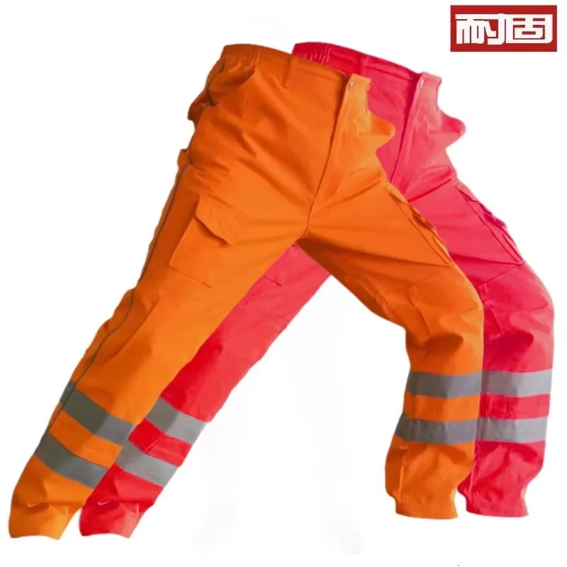 Durable American-Style Work Pants for Men, Summer Men's Pants with Reflective Strips, Work Pants for Mechanics, Workshop Labor Protection Clothing, Workwear