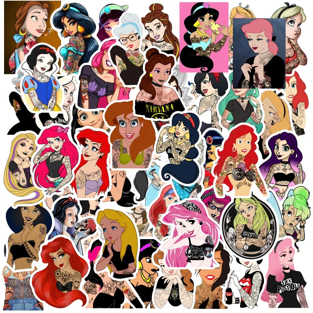 Pegatinas de dibujos animados de personajes de película de princesa, pegatina adhesiva impermeable decorativa para fiesta, Festival, evento, regalo, 10/50 piezas