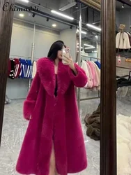 2023แฟชั่นฤดูหนาวเสื้อขนสัตว์ผู้หญิงHigh-End LuxuryกลางความยาวFox Fur Collar Mink Fur Coats Warm Elegantยาวขนสัตว์แจ็คเก็ต