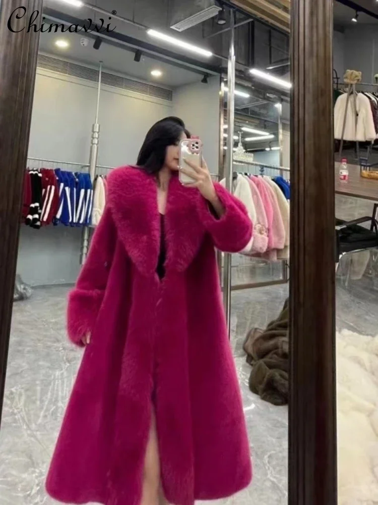 2023 Winter Fashion Fur Coat Women's High-End Luxury Mid-Length Fox Fur Collar Mink Fur Coats Warm Elegant Long Fur Jackets