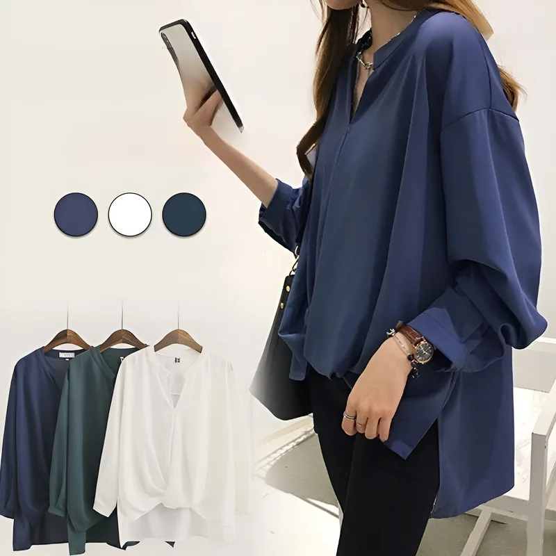 

Women's Blouse Simple Shirt Female Long Sleeve Top Loose Shirt Bottoming
