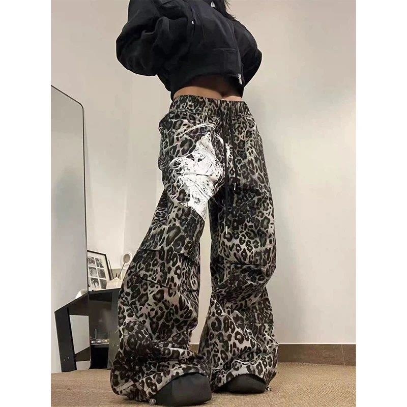 

Осенние прямые джинсы в стиле ретро с леопардовым принтом для женщин-бойфренда, ленивый стиль, повседневные брюки в пол High Street Vibe