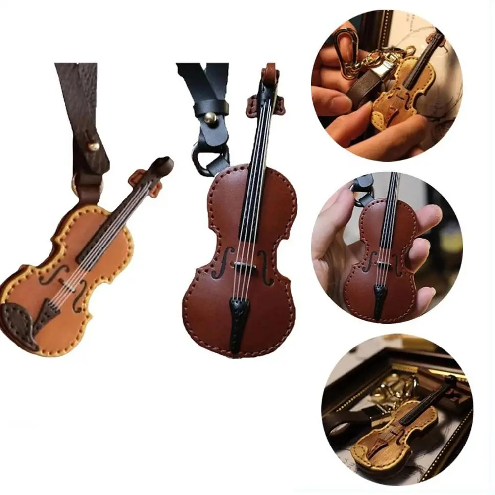 Mini Vintage PU Leather Violin & Cello Keychain Creative Durable Musical Instrument Keychain Friends Gifts Crafted Bag Pendant