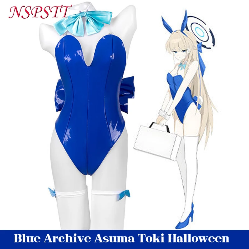 

NSPSTT Blue Archive Asuma Toki Cosplay Costume Bunny Jumpsuit with Rabbit Ears Bowknot Tail Cute Bodysuit for Halloween Party
