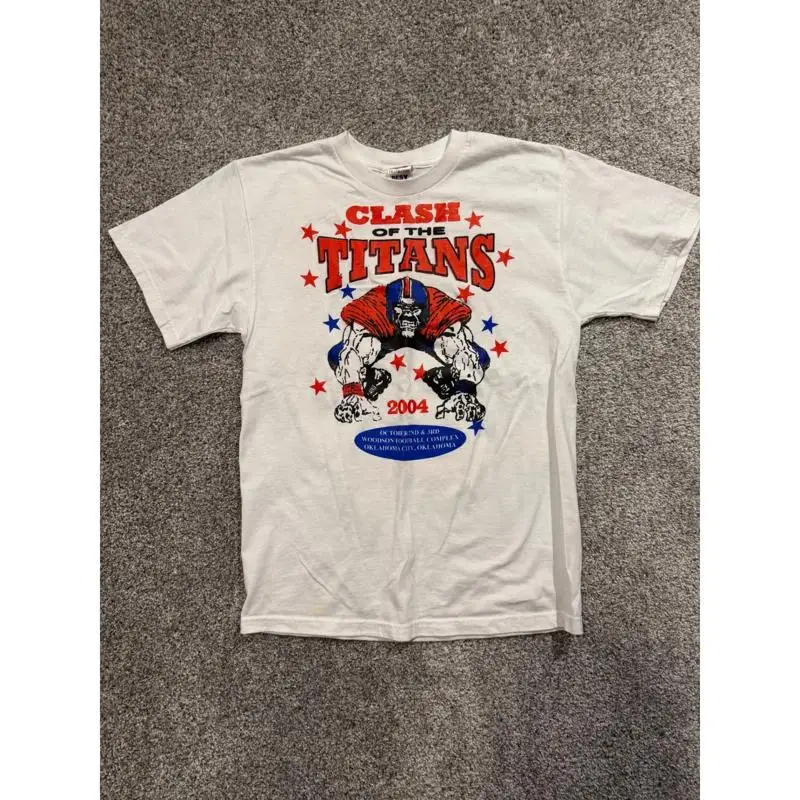 VTG Fruit of the Loom T-Shirt Mens M White Clash of the Titans 2004 Football *