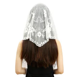 Cabeça Branca e Preta Cobrindo Lenço Triangular para Mulheres, Lace Mantilla, Véu De Igreja