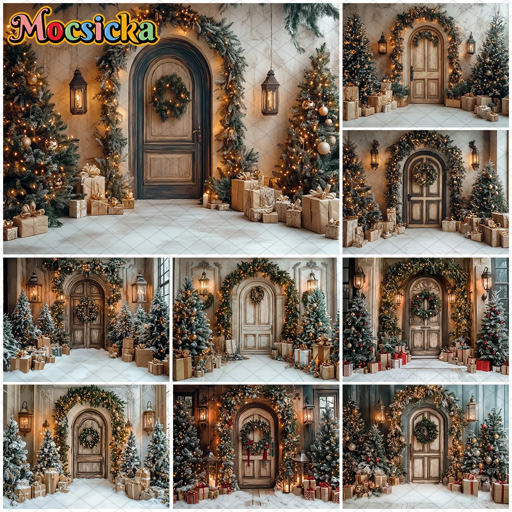 

Mocsicka Christmas Photography Backdrops New Year Party Tree Door Decorations Family Photo Backgrounds Studio Festival Wallpaper