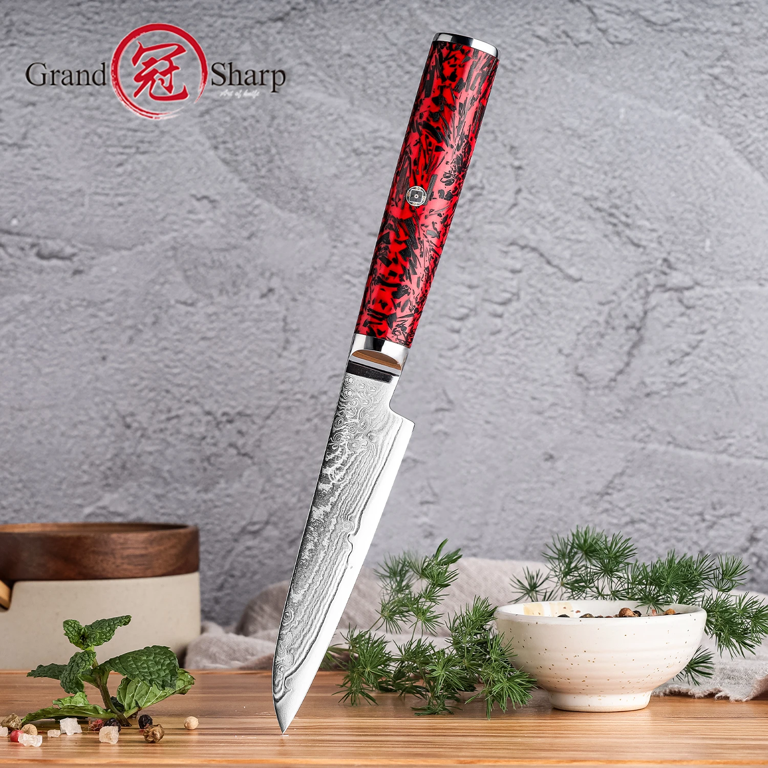 Grandsharp 3.8 Inch Paring Knife 67 Layer Damascus Steel S35VN Powder Core Sharp Utility Vegetable Peeling Fruit Knife